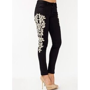 BYSI Black Gold Embellished Skinny Pants Trousers Women Size S